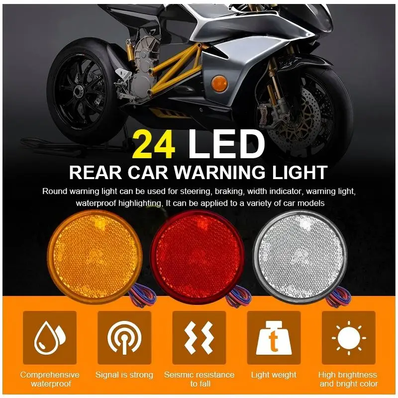 

12V Auto Motorcycle Round Tail Lights/Turn Singal Light/ATV LED Reflectors/Truck Side Marker Warning Lights 24LED Accessories