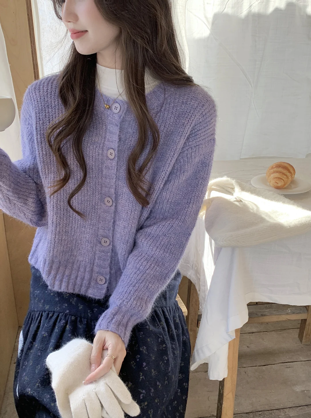 

Женский фиолетовый свитер Cozydays из смесового волокна с начесом, имитирующий флис, с круглым вырезом, зимний, повседневный, универсальный, мягкий, с длинными рукавами