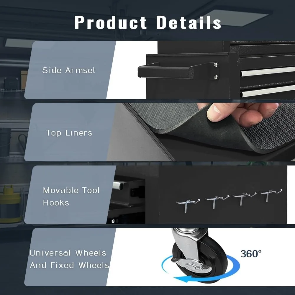 خزانة أدوات دوارة ذات 13 درجًا مع عجلات، صناديق أدوات دوارة قابلة للفصل 2 في 1، خزانة أدوات متنقلة مع أدراج،