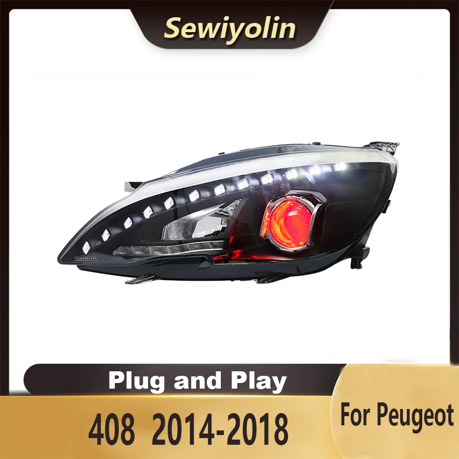 

For Peugeot 408 Car Accessories Animation LED Headlight Assembly High Xenon Lamp DRL Signal Automotive Plug And Play