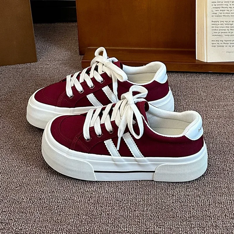 Classic Unisex Canvas Shoes Korean Style Versatile White Sneakers Thick Bottom Heightening Board Spring Autumn New Arrival