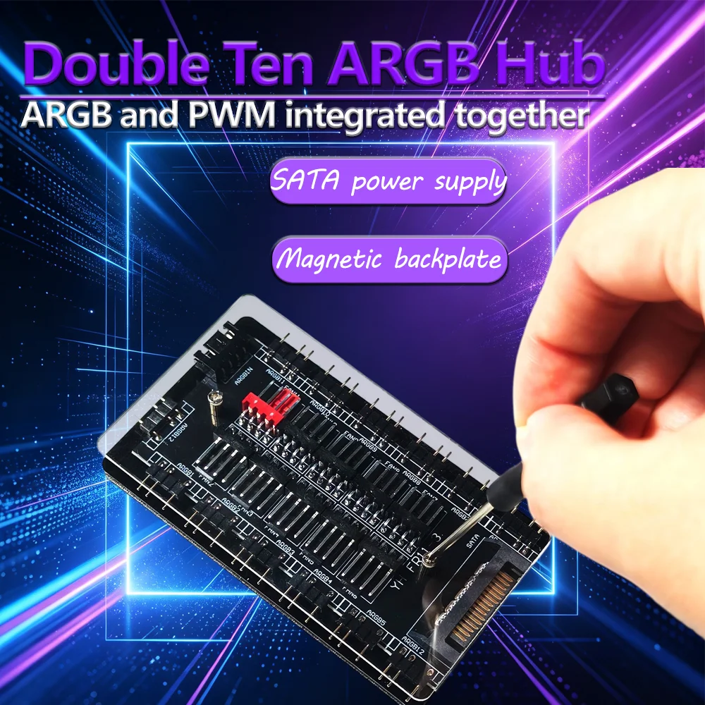Double-Ten ARGB motherboard hub, temperature control and light synchronization in one device, a must-have for DIY computer cases