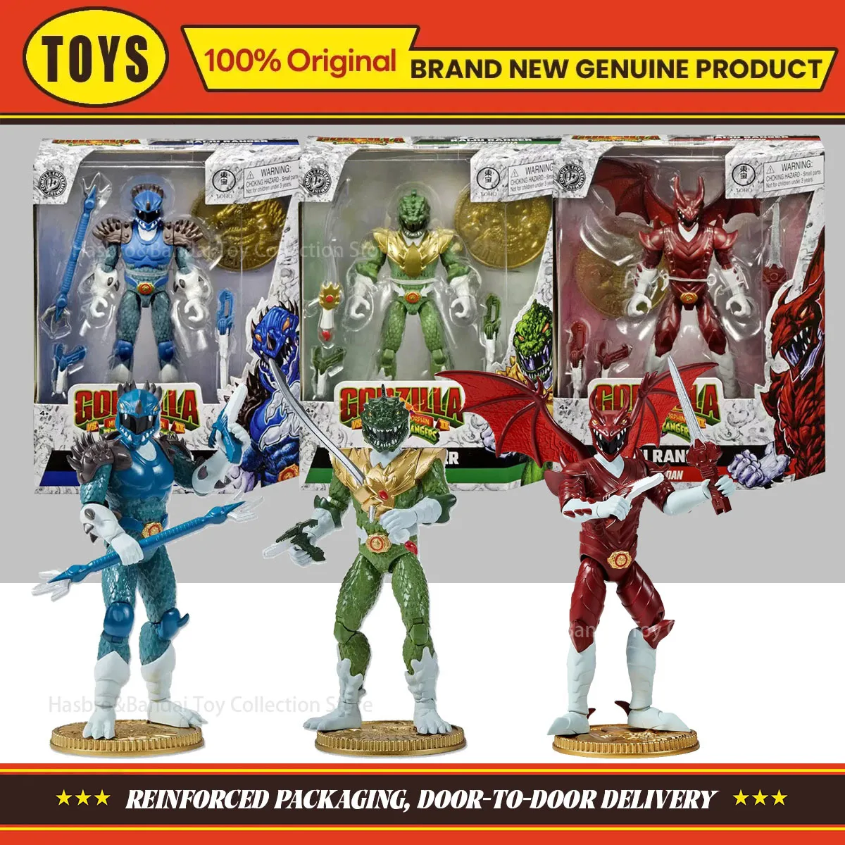 В наличии: Коллекционные фигурки Power Rangers Kaiju Ranger - Синий Ангуирус/Зеленый Годзилла/Красный Родан. Игрушки-модели, подарки.