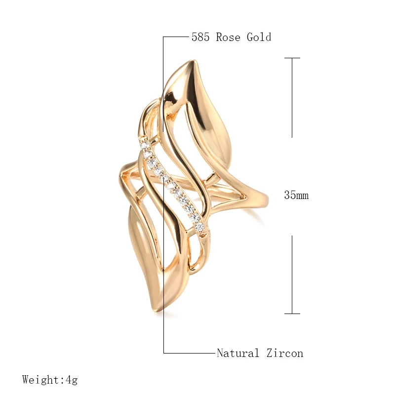 JULYDREAM Geometric Hollow Micro Inlay Zircon Luxury Large Rings 585 Gold Color Statement Accessories for Women Wedding Jewelry