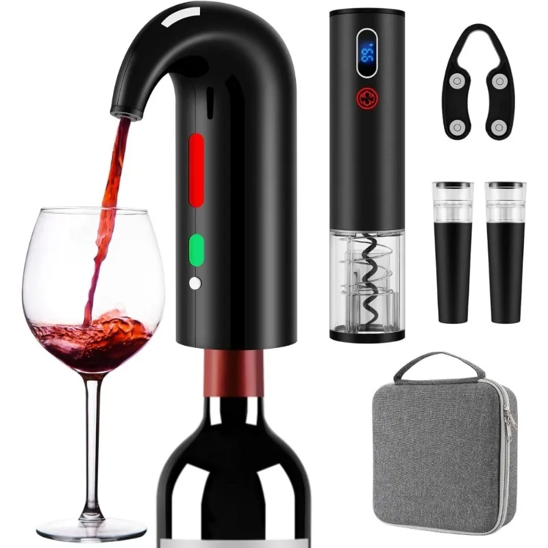 

Electric Automatic Wine Bottle Opener Set with Decanter Aerator Pourer Stopper Foil Cutter and Rechargeable EVA Storage