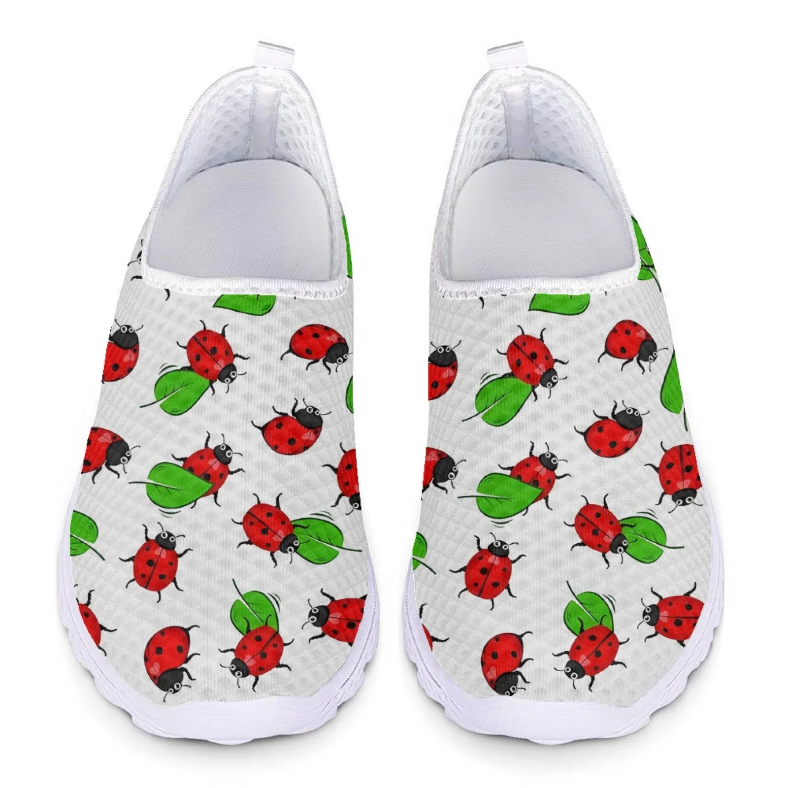 INSTANTARTS Seven-star Ladybug Comfortable Breathable Loafers For Women With Cartoon Insect Print Slip-on Shoes Mesh Shoes Flats