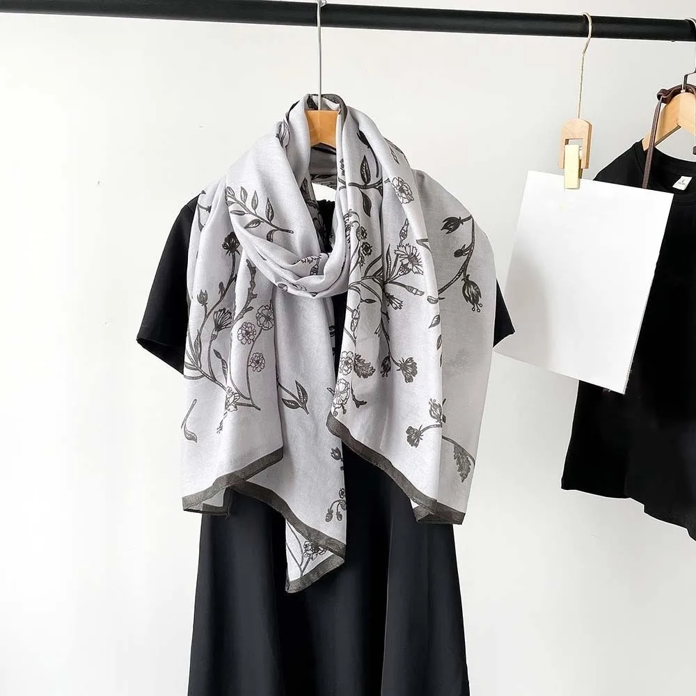 

Модный дышащий женский шарф с цветочным принтом, полиэстер с рисунком птицы, тонкая большая шаль, длинный легкий солнцезащитный платок, подарок