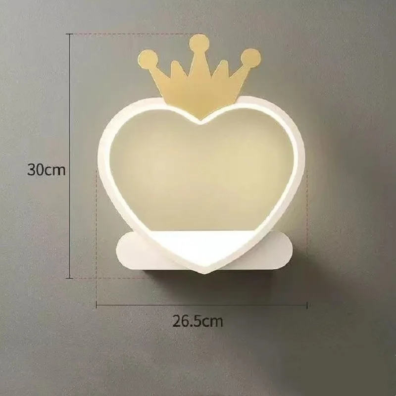 Nordic Love Heart Crown Wall Lamp for Princess Children\'s Room Aisle Bedroom Bedside Light Night Swan Strawberry Girl Ornament