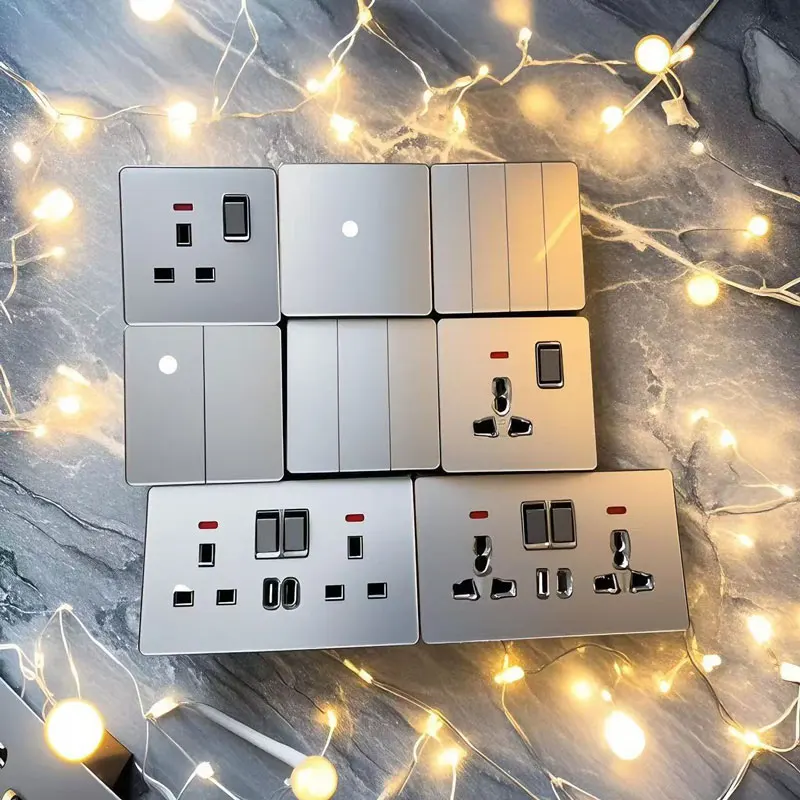 86/146 British Standard Ultra-Thin Tempered Glass Switch Socket Panel Double 13A Socket With Multi-Function USB Type-c Charging