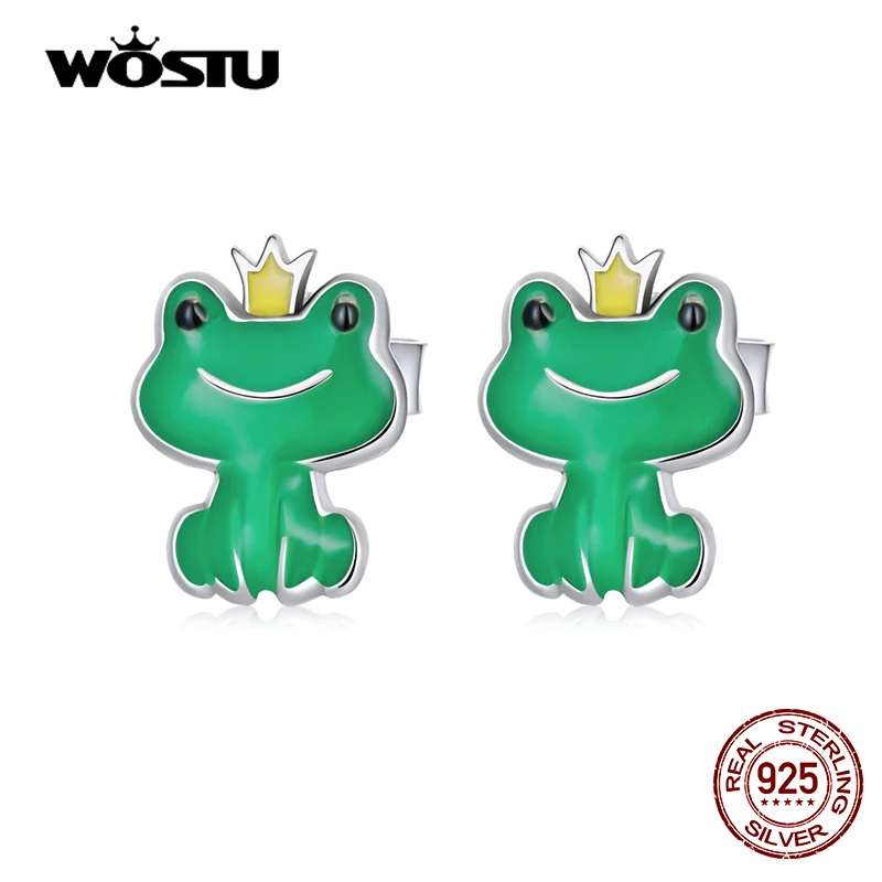 WOSTU 925 Sterling Silver Animals Cute Little Green Frog Stud Earrings For Women Fashion Party Jewelry Gift CQE1380