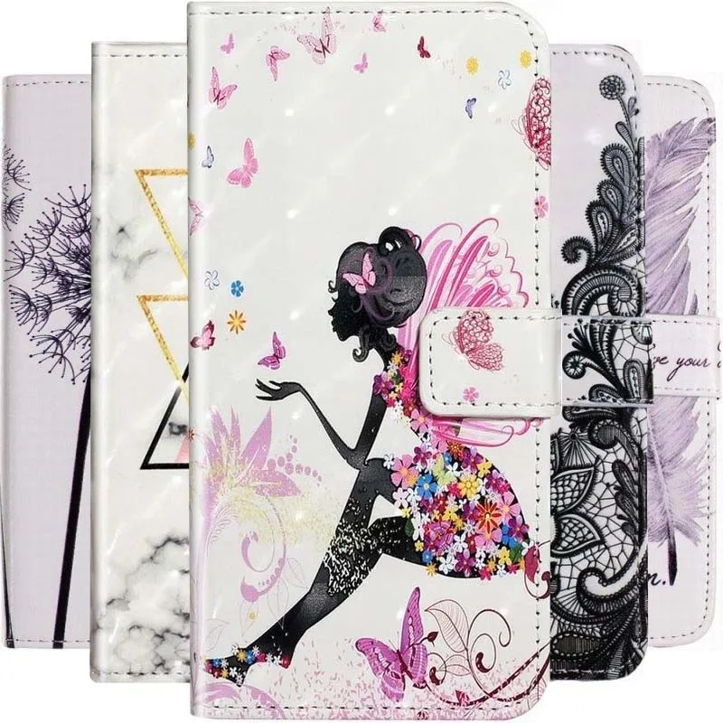 

Pop Cute Flower Girl Child Phone Case For Huawei P40 P30 P20 Pro P10 Plus P9 P8 Lite 2017 2016 Wallet Card Slots Stand Cover D17