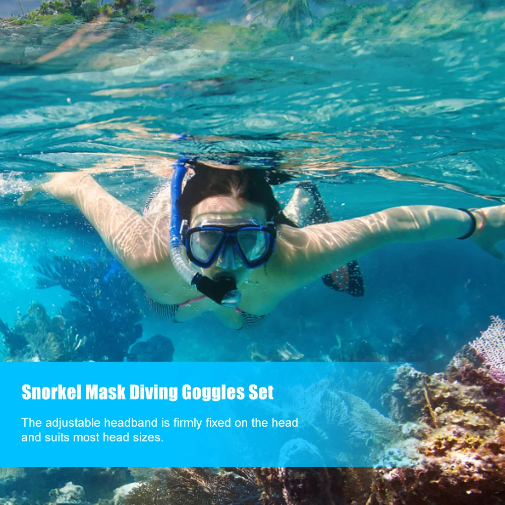 Conjunto de óculos de mergulho com máscara de snorkel para crianças adultos óculos de mergulho conjunto de tubos faixa de cabeça ajustável