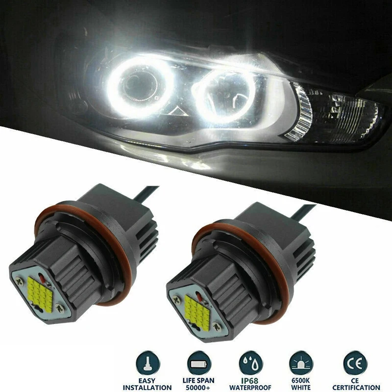 2Pc White Angel Eyes Halo Ring Marker Light Led Bulb Headlight 80W 6000K For -BMW 1 5 7 Series X3 X5 E39 E53 E60 E66 E87