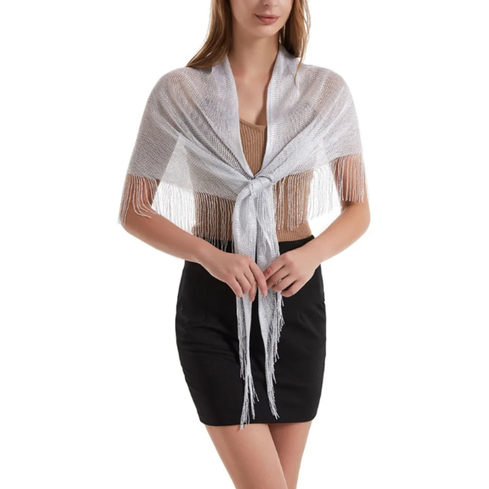 1 pc European and American style bright silk fringed waist scarf women's triangle scarf shawl strap scarf fashionable versatile