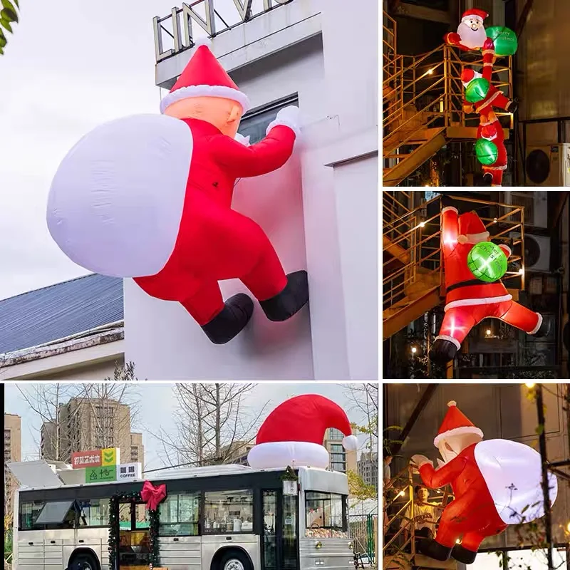 6ft natal inflável telhado decorações ao ar livre escalada santas engraçado pendurado papai noel inflável com saco de presente para beirais da janela