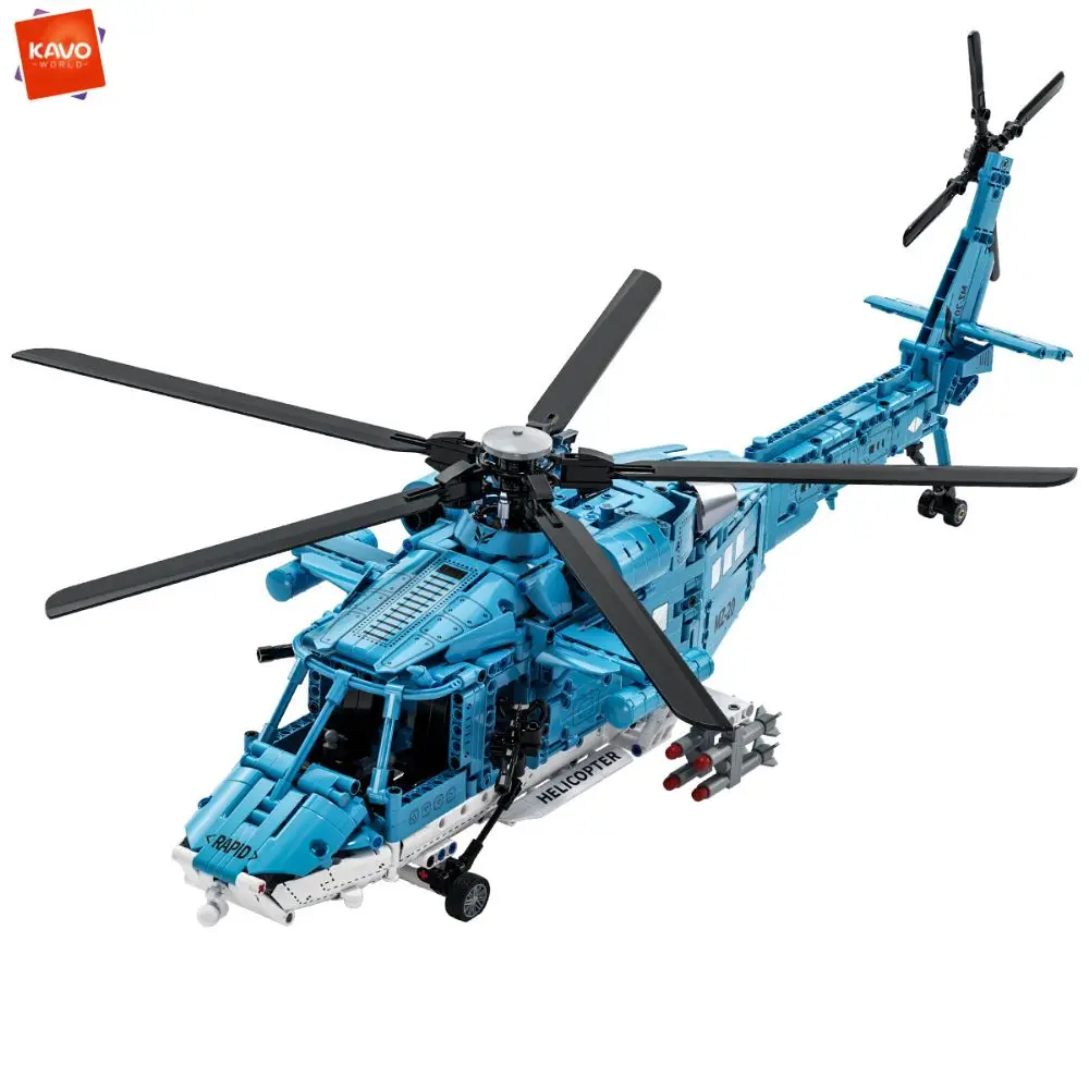 

KAVOWORLD 1521PCS Rapid Helicopter Building Blocks Blue Military Helicopter with Simulated Missiles Construction Toy for Adult