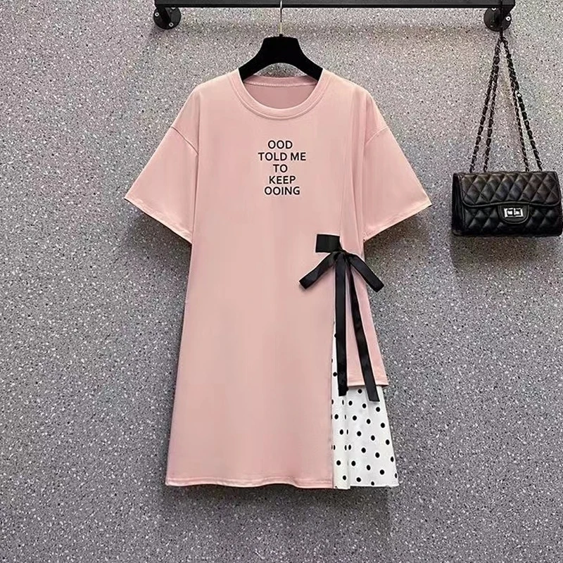 Summer 2022 New Fashion O-neck Solid Color Short Sleeve A-line Skirt Loose Waist Belt Casual Women\'s Clothing Popularity Dresses