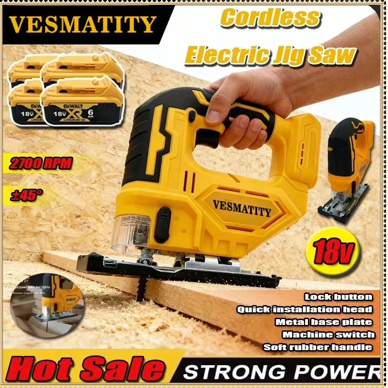 2700RPM Curve Saw Cordless Electric JigSaw Portable Multifunction Adjustable Woodworking Power Tool For Dewalt 18V20V BatteryPin