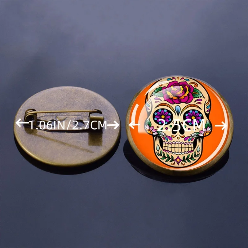 Skull Series Brooch Glass Convex Brooch Buckle Gothic Skull Special Personalized Men's Clothing Accessories Gifts for Men