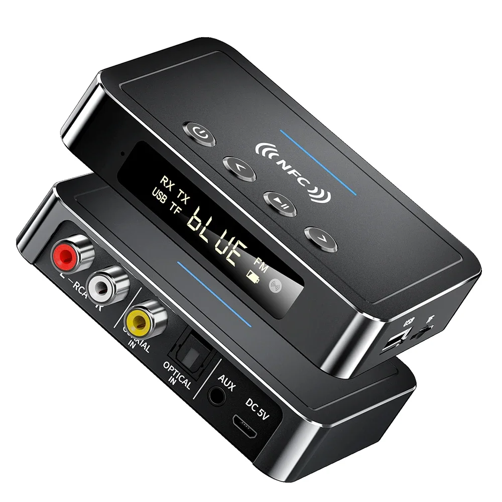Adattatore audio 5.0 compatibile con Bluetooth NFC 3.5MM Aux RCA SPDIF Trasmettitore ricevitore FM wireless per telecomando disco TF U