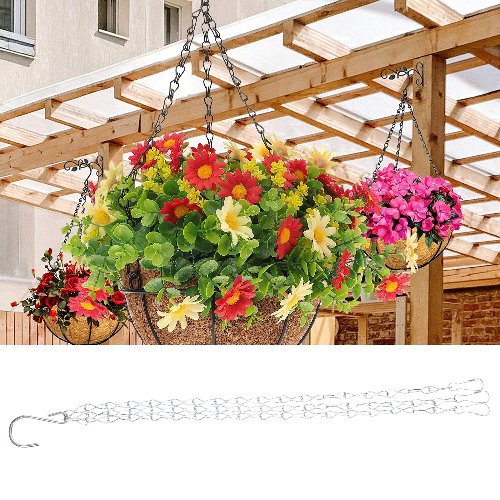

4pcs Garden Hanging Chain For Flower Pots Outdoor Metal Planter Hanger Iron Basket Chain Extension Plant Holder Weather