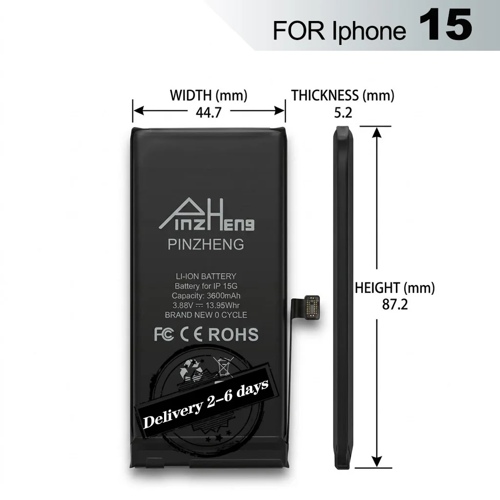 PINZHENG Hochleistungs-Ersatzakku für iPhone 15 – Stabile interne Energiezelle