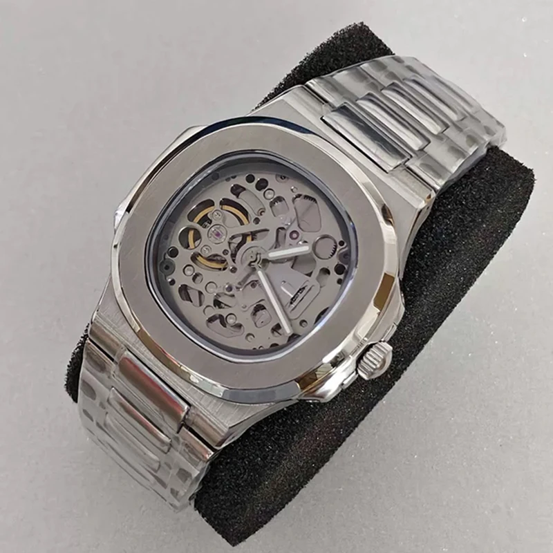 41MM NH70 Modified Men's Mechanical Watch with Skeleton Dial and Nautilus Design  Powered by Japanese NH70 Movement