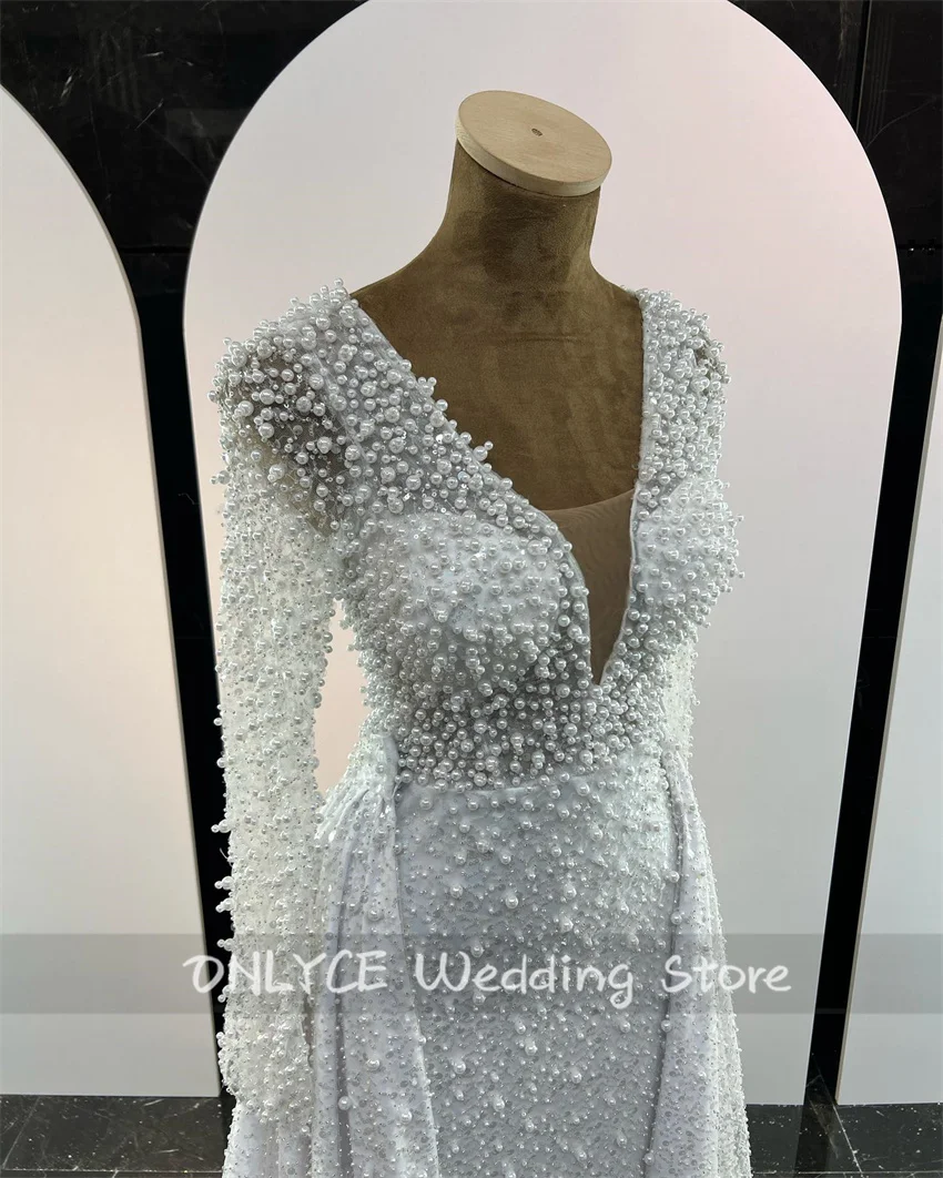 Exquisite Mermaid Wedding Dress 2024 Long Sleeves Princess Crystal Pearls Beading Robe De Mariee Bridal Gown