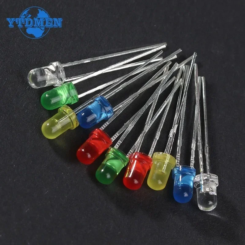 100PCS 3mm LED Diode 5mm Super Bright LED Emitting Diodes Assortment Set 2x5x7mm White Red Green Blue Yellow DIY Electronic Kit