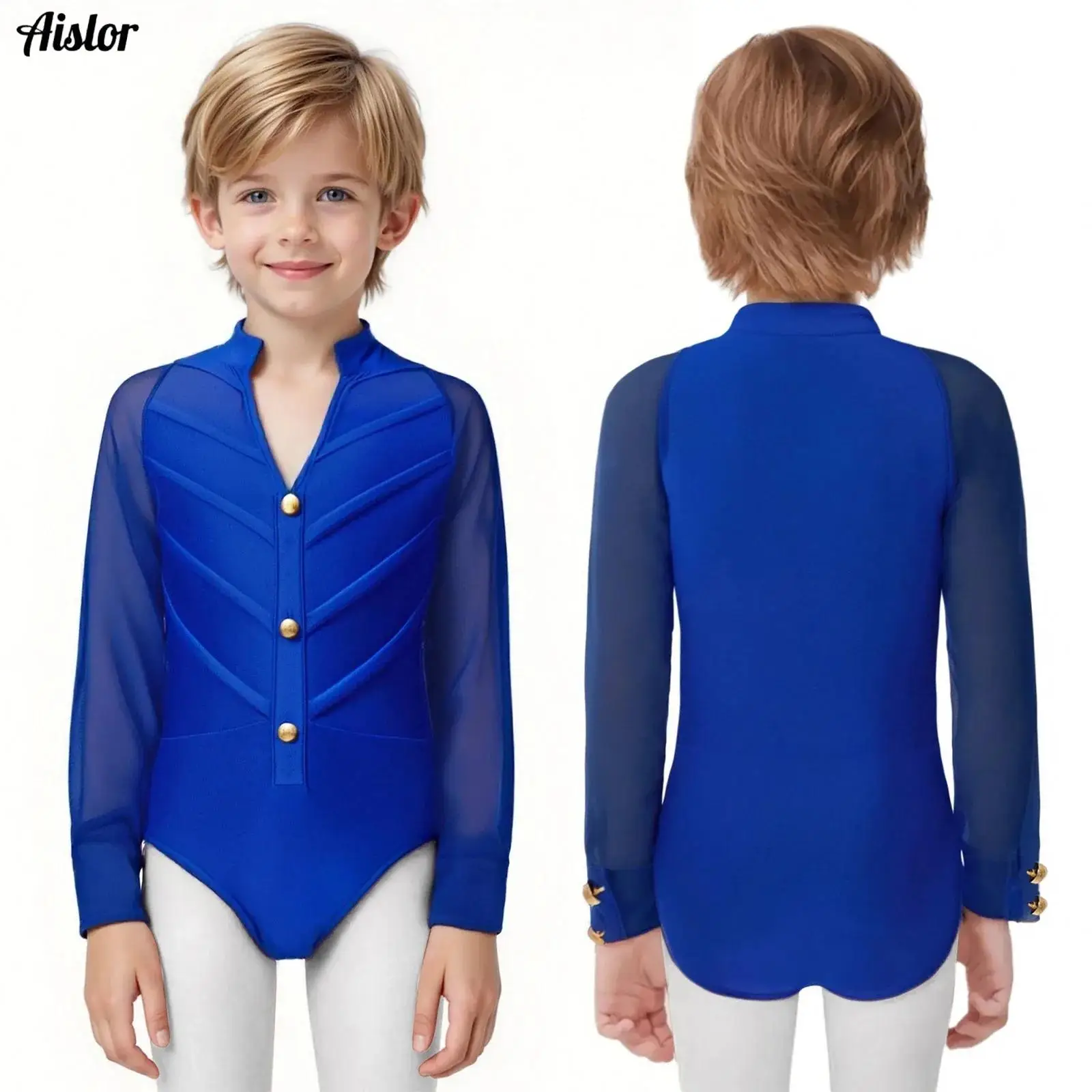 

Kids Boys Latin Dance Costume Set Long Sleeve Stand Collar Leotard with Pants for Ballroom Party Stage Performance Competition