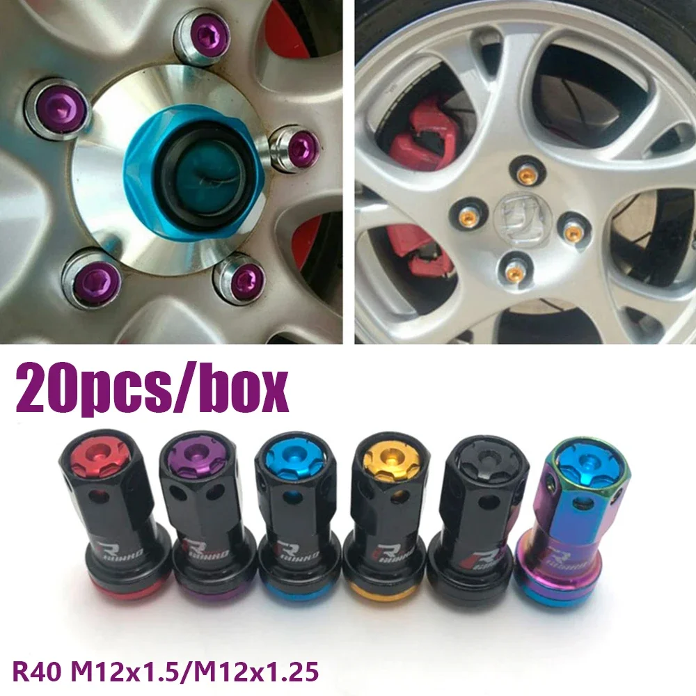 20pcs R40 M12x1.5 M12*1.25 Steel Extended Racing Car Modification Wheel Nuts 44mm Lug Wheel Nut Car Wheels Extended Tuner Nuts