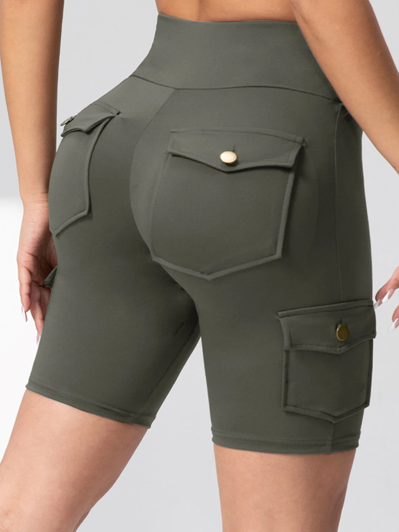 Multi-Pocket Solid Color Women Shorts Butt Lifting Multi-Pocket Workwear 5-Port… - Image 2