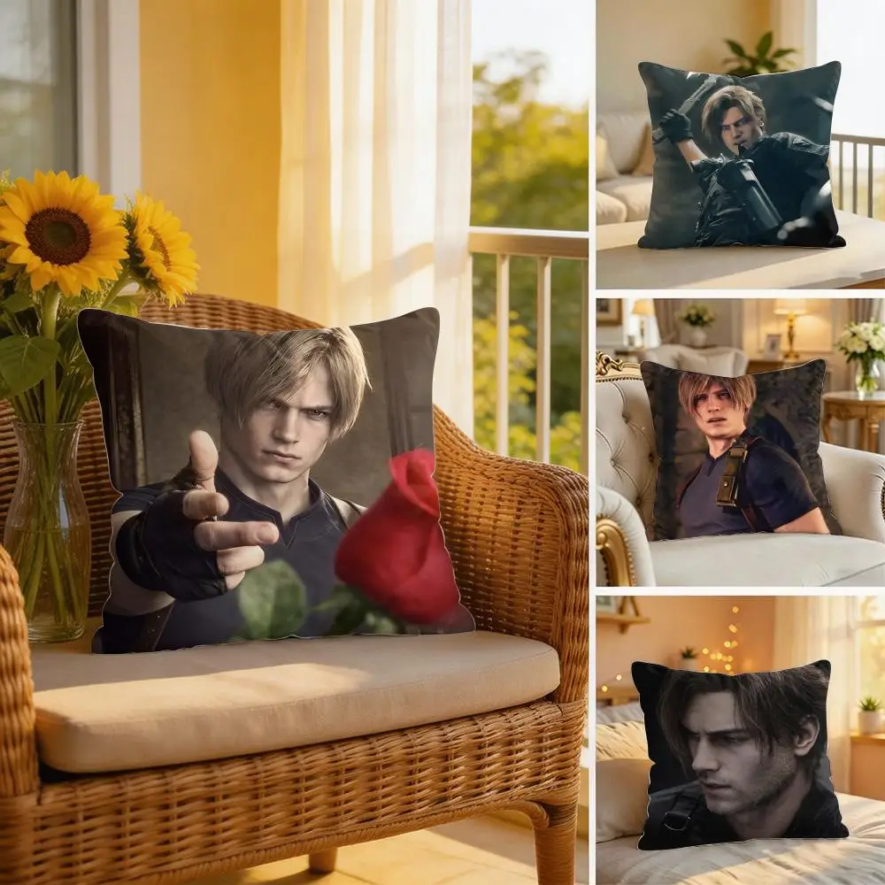 Video Game L-Leon Kennedy Cushion Cover Wrinkle-Resistant Short Plush Cushion Covers Breathable Machine-Washable