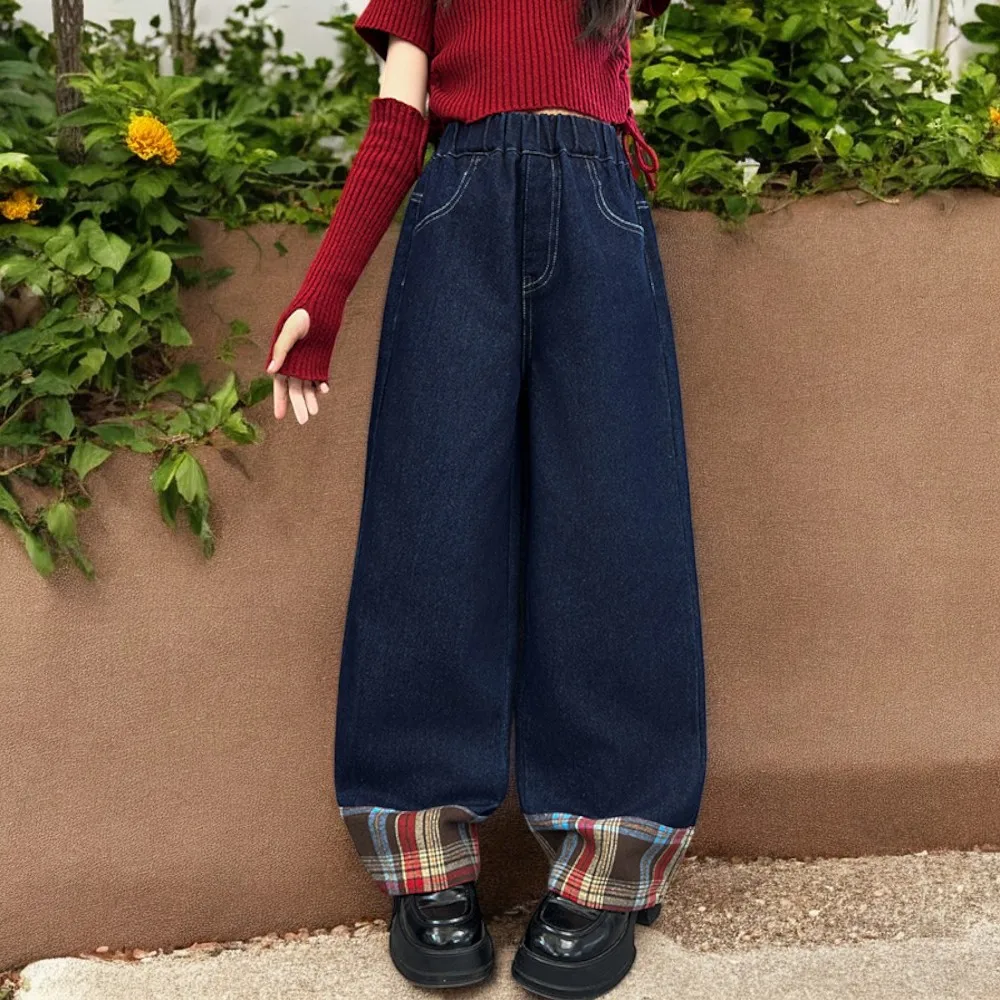 Winter Girls Outfits Wide Leg Jeans for Kids Pants Warm Velet Trousers Baby Children Pants Teenagers Clothes 5 7 8 9 12 13 Years