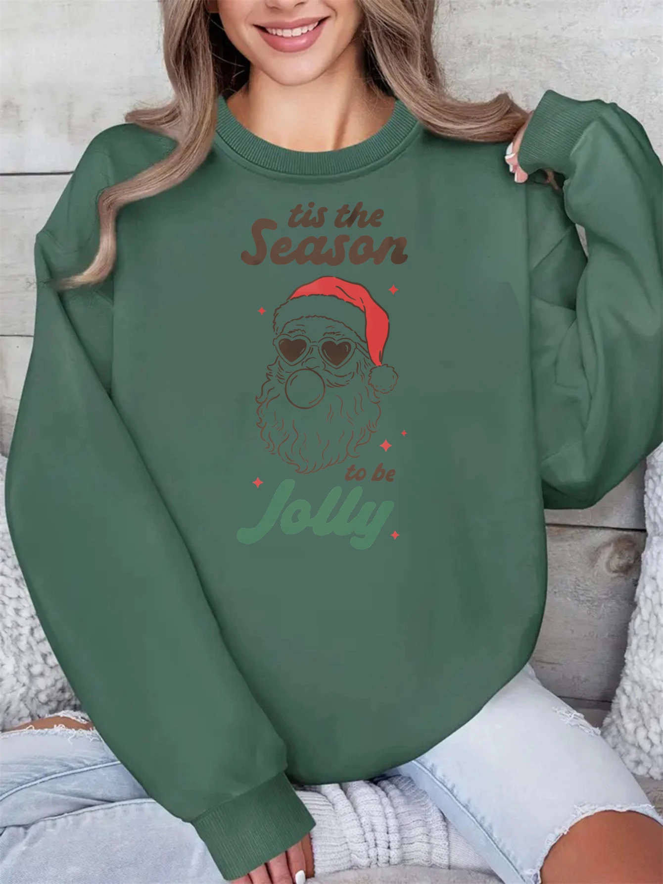 クリスマス 快適な赤と緑のプルオーバー ラウンドネック ルーズフィット 暖かいコットン 男女兼用 – レトロなアメリカンクリスマススタイル