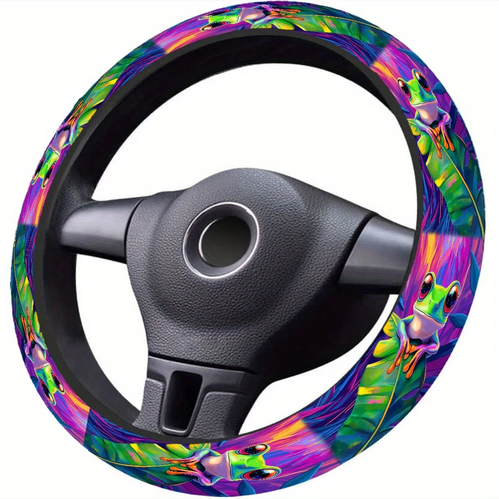 1pc-Neon Frog Fantasy, printed Steering Wheel Covers Anti Slip Elasticity Car Accessories Steering Wheel Protector