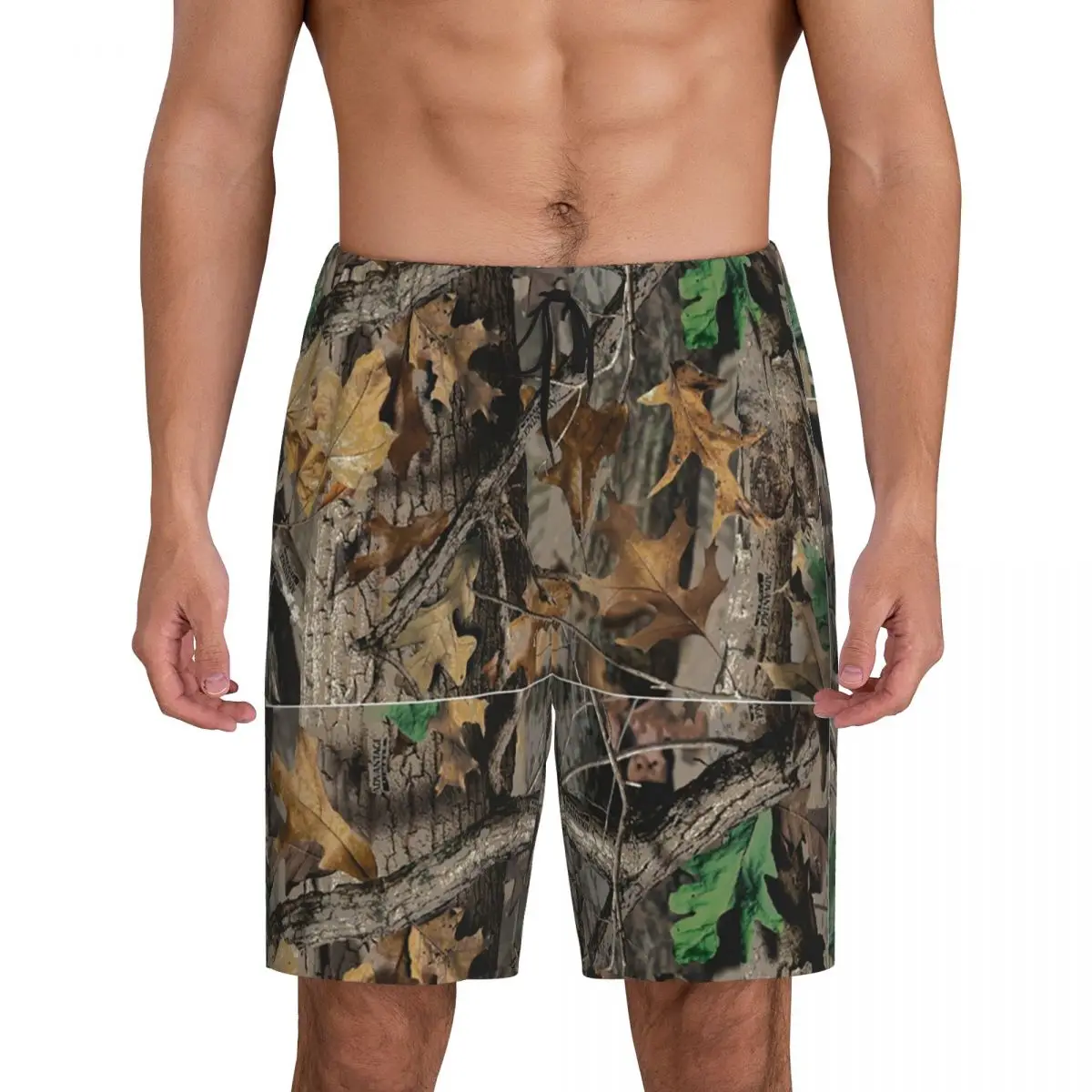 Custom Real Tree Hunting Camo Camouflage Military Pajama Shorts Sleepwear Men Elastic Waistband Sleep Short Pjs with Pockets