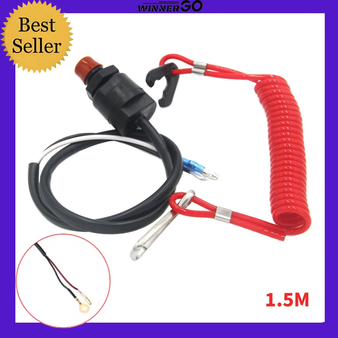 

Universal Boat Outboard Engine Motor Lanyard Kill Urgent Stop Switch & Safety Tether Lanyard for Yamaha/Tohatsu/Honda Outboard