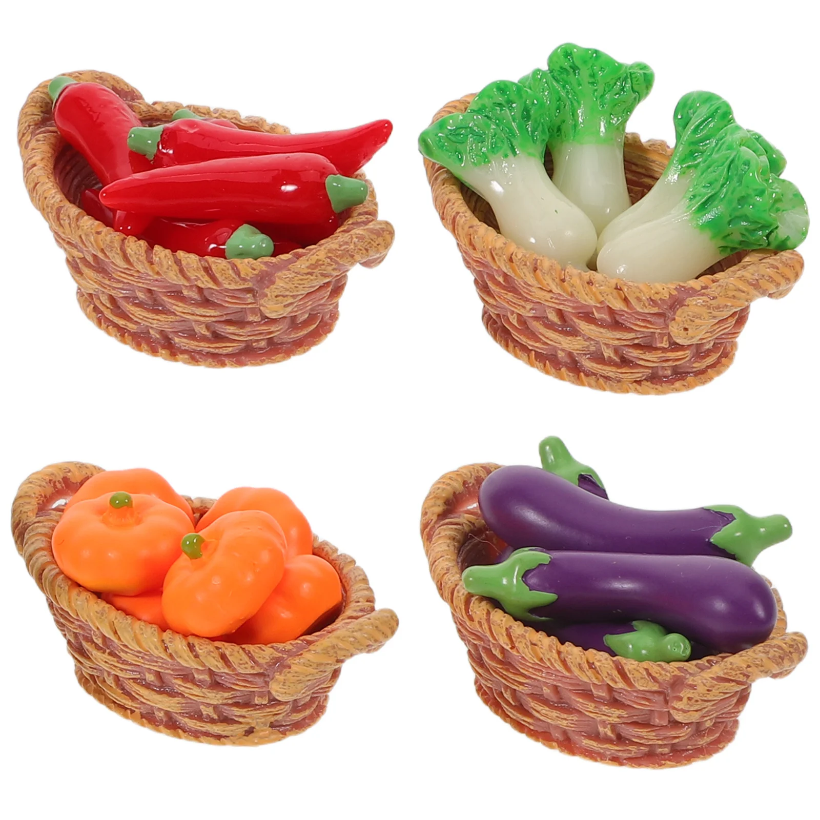 4 stuks poppenhuis groentemand miniatuur speelvoedselset realistische mini keuken scène decoratie voor boodschappen display hars