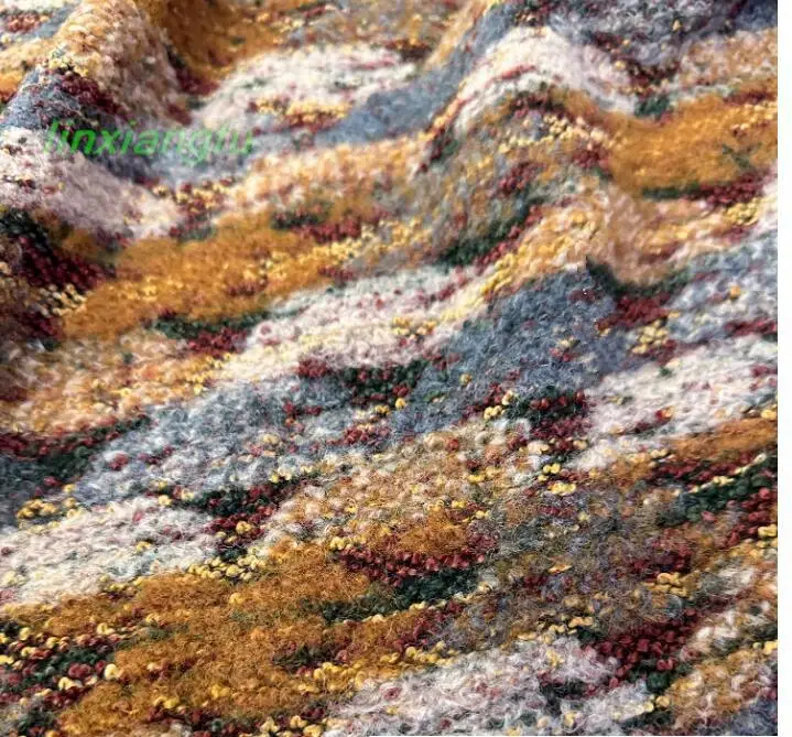 Brown yellow autumn leaf fabric, colorful oil painting texture knitted fabric,creative fashion fabric for coat and top designers