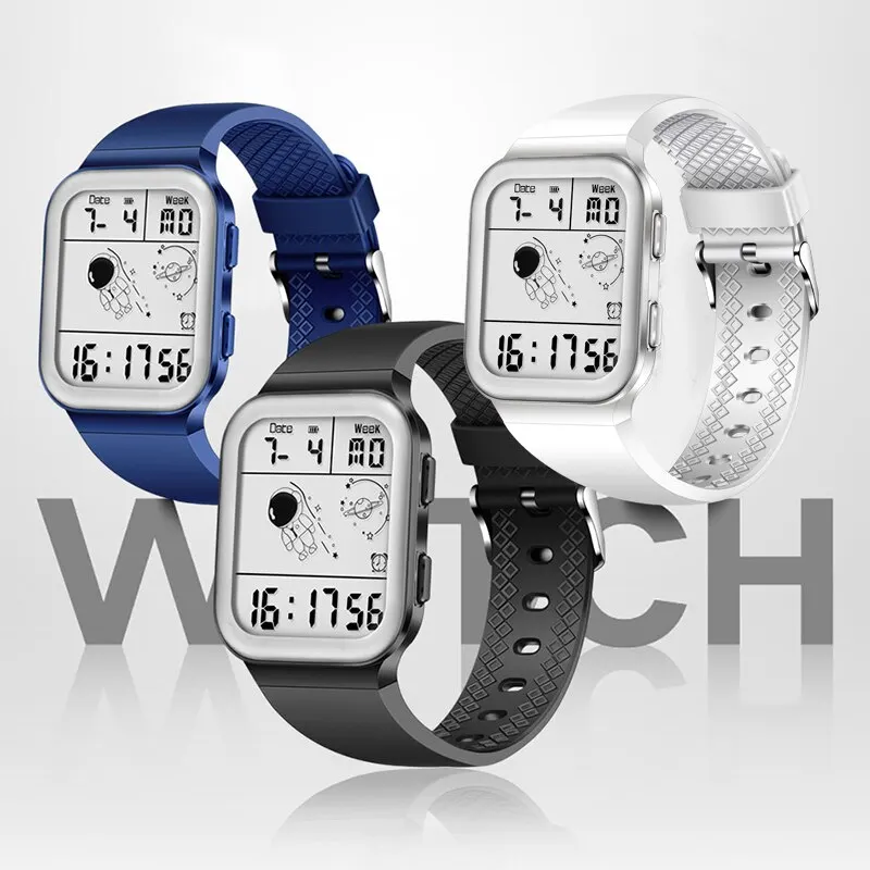 남성용 패션 시계, 우주 비행사 전자 LED 디지털 시계, 알람 스포츠 실리콘 방수 다기능 시계