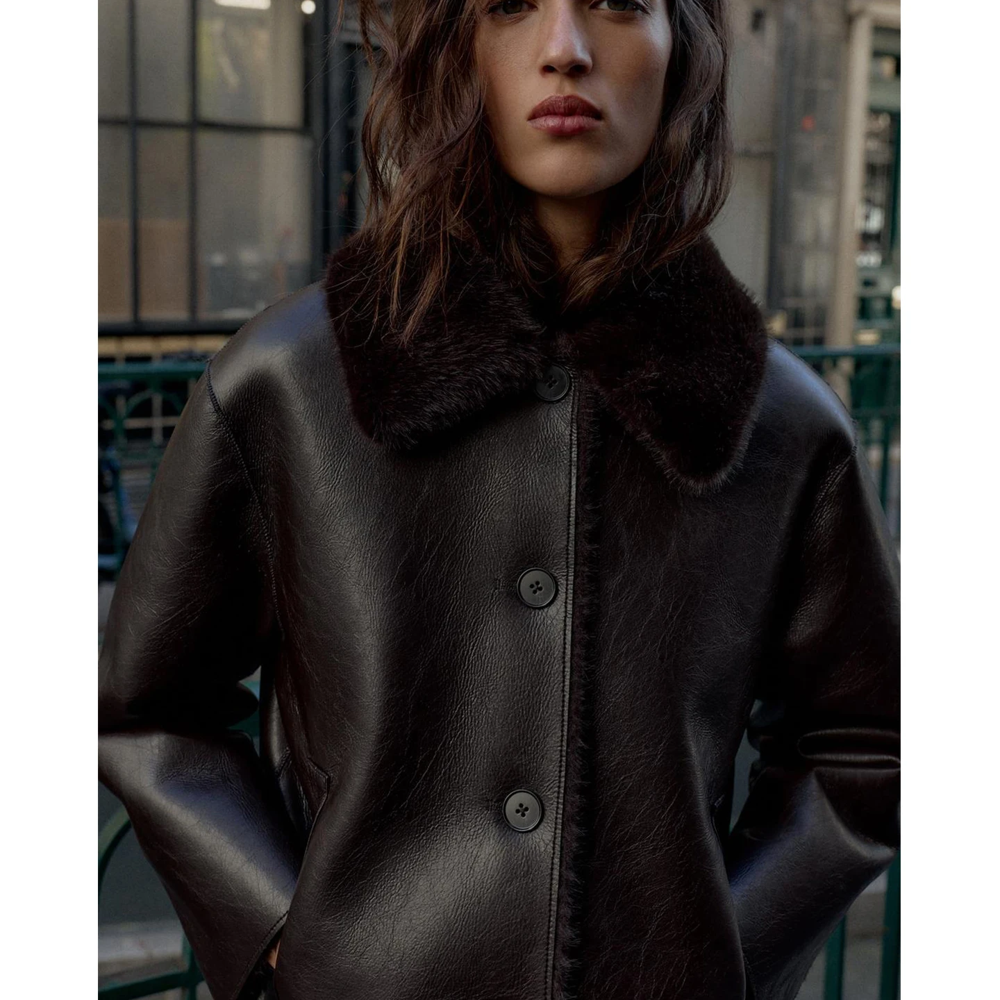 خريف شتاء جديد المرأة عادية Sle الوجهين بولي Leather الجلود ort Jaet معطف طويل Sve بدوره إلى أسفل طوق Faionable الدافئة