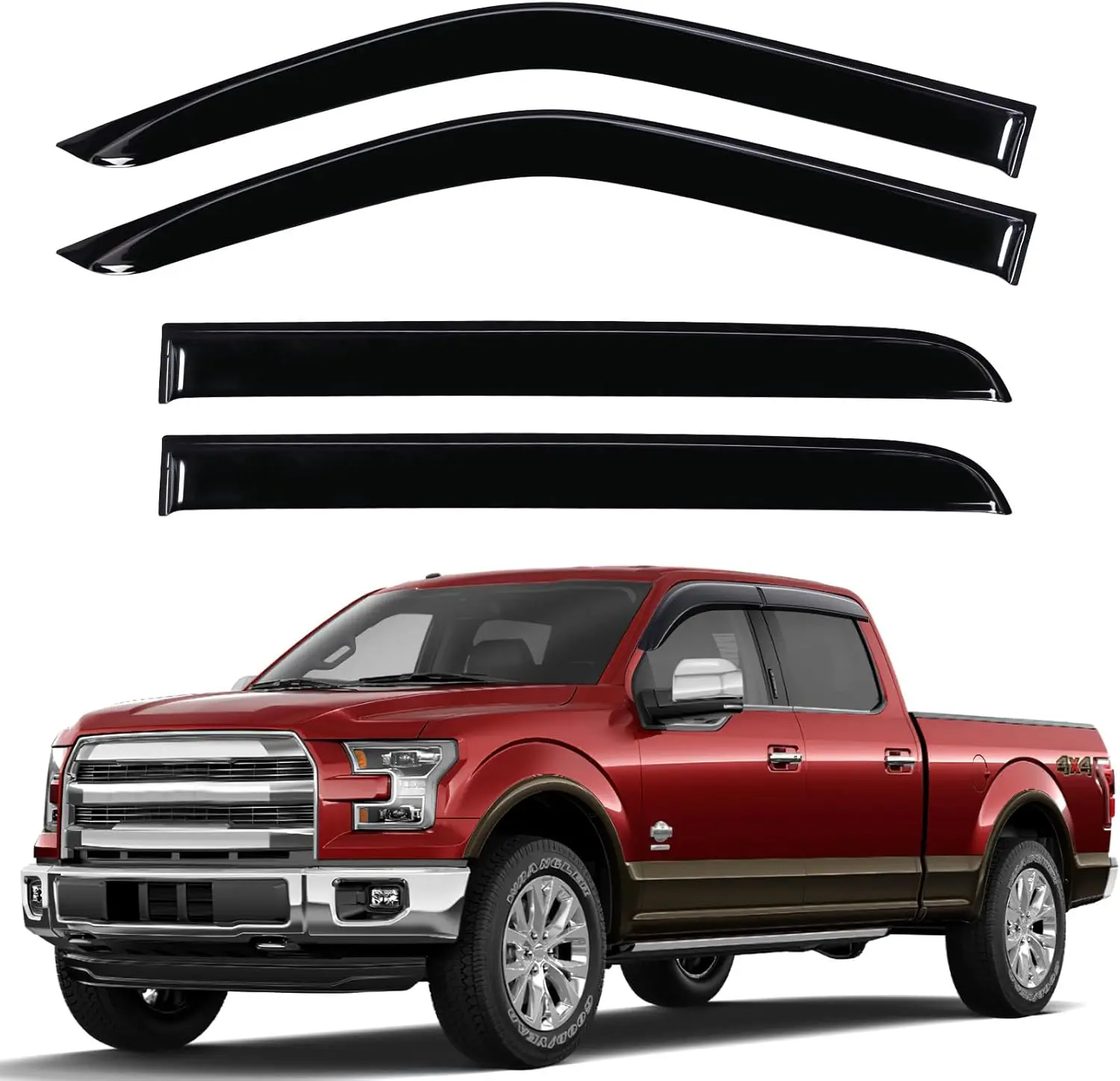 

Rain Guards for Ford F150 Super Crew 2015-2026, F250/F350/F450/F550 2017-2022, Tape-On Side Window Deflectors, 4 PCS