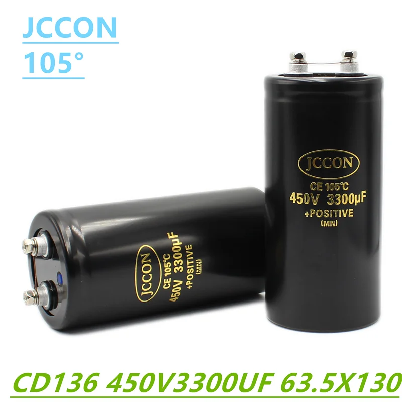 JCCON 450v3300UF Aluminum Bolt screw Audio Filtering Electrolytic Capacitor 105 ℃ 63.5x130mm CD136 Inverter Elevator Capacitor