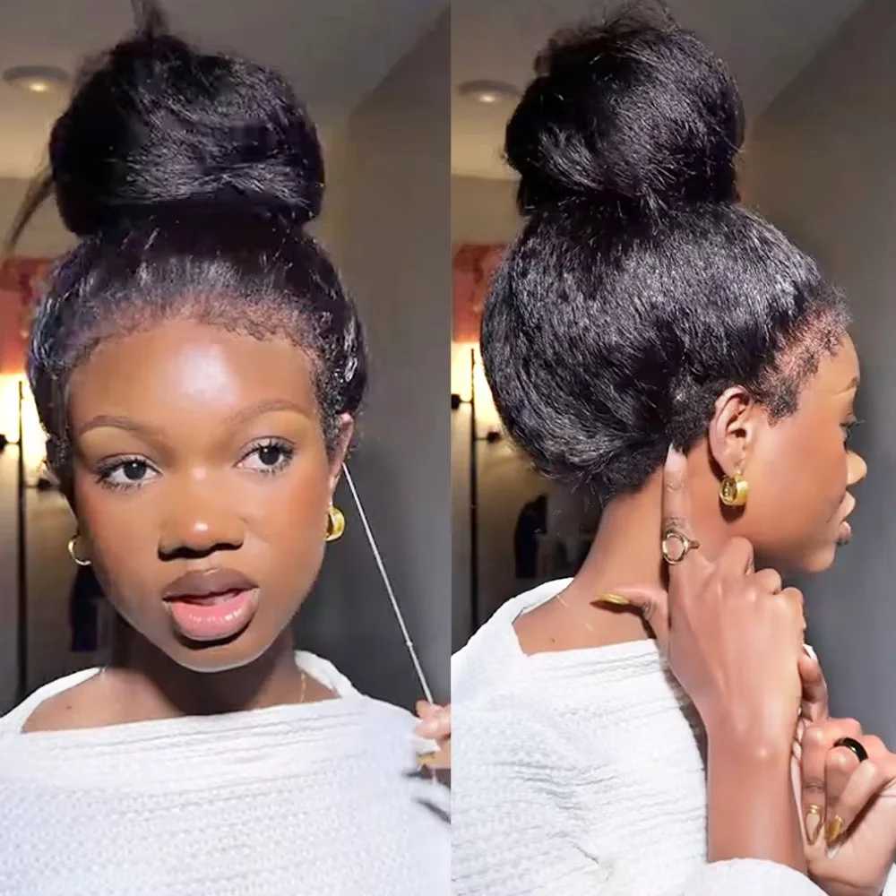 250Density Invisi Strap 360 Full Lace Glueless Wig Invisible Drawstring Frontal Wig 30 Inch Kinky Straight Lace Front Human Hair