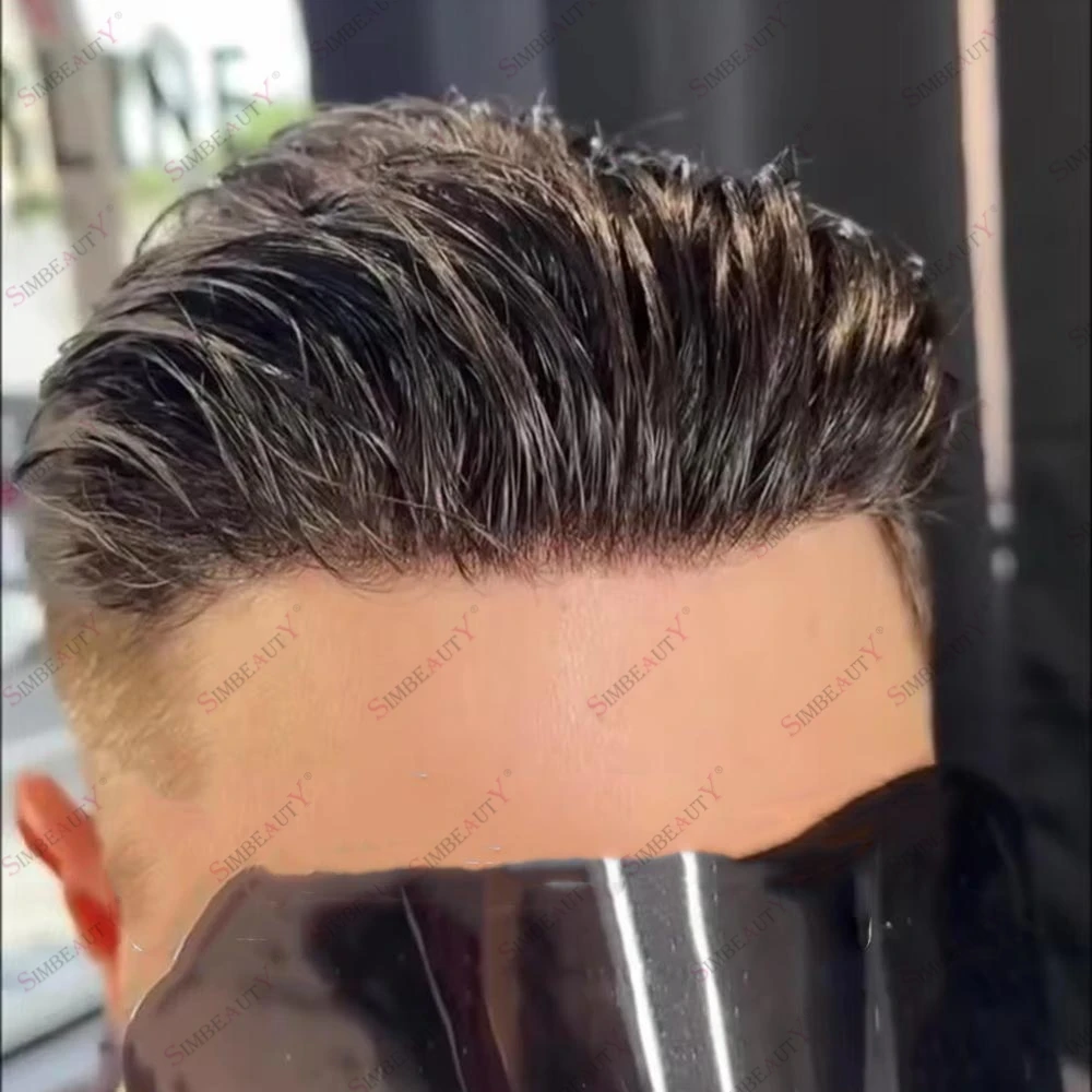 

Premium Handtied 0.06mm Micro Skin Base Men's Human Hair Wigs Poly Skin Natural Hairline Black Brown Grey Hair Capillary Prosthe