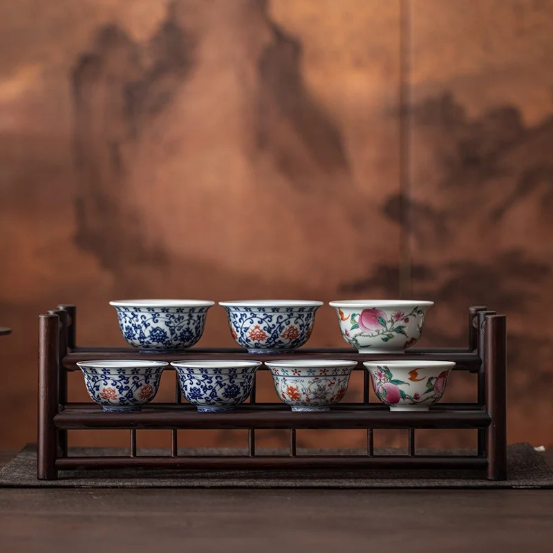 Chinese Blue White Interlocking Lotus Handgrip Cup Hand Painted Ceramic Household Personal Kung Fu Tea Daily Drinking Tableware