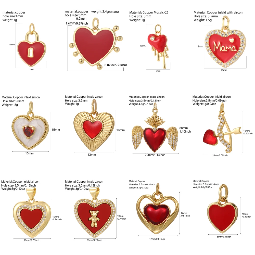 Red Series Cute Heart Woman Charms for Jewelry Making Supplies Gold Color Dijes Diy Earrings Necklace Braclet Excellent Quality