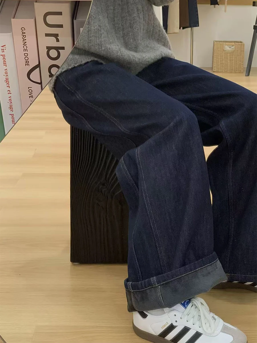 

Джинсы женские зимние больших размеров, на подкладке, свободные, с высокой талией, прямые, в пол, повседневные