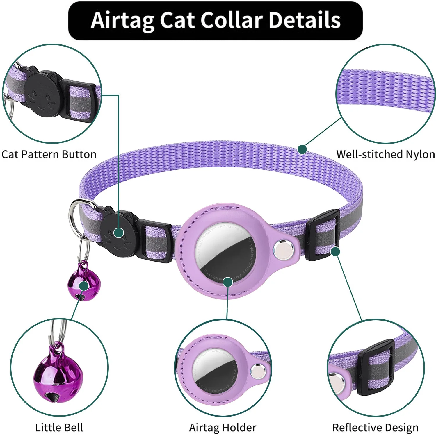 Pet GPS Accessories Anti-Lost Cat Collar Apple Airtag Tracker Protective Case With Bell Reflective Cat Necklace Kitten tool